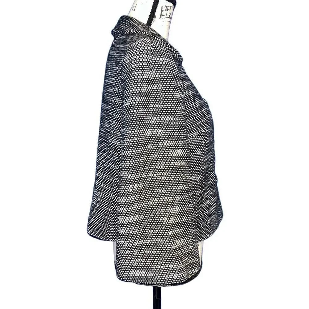 Ann Taylor LOFT Black White Textured Wool‎ Blend Cropped Blazer Jacket Size 6